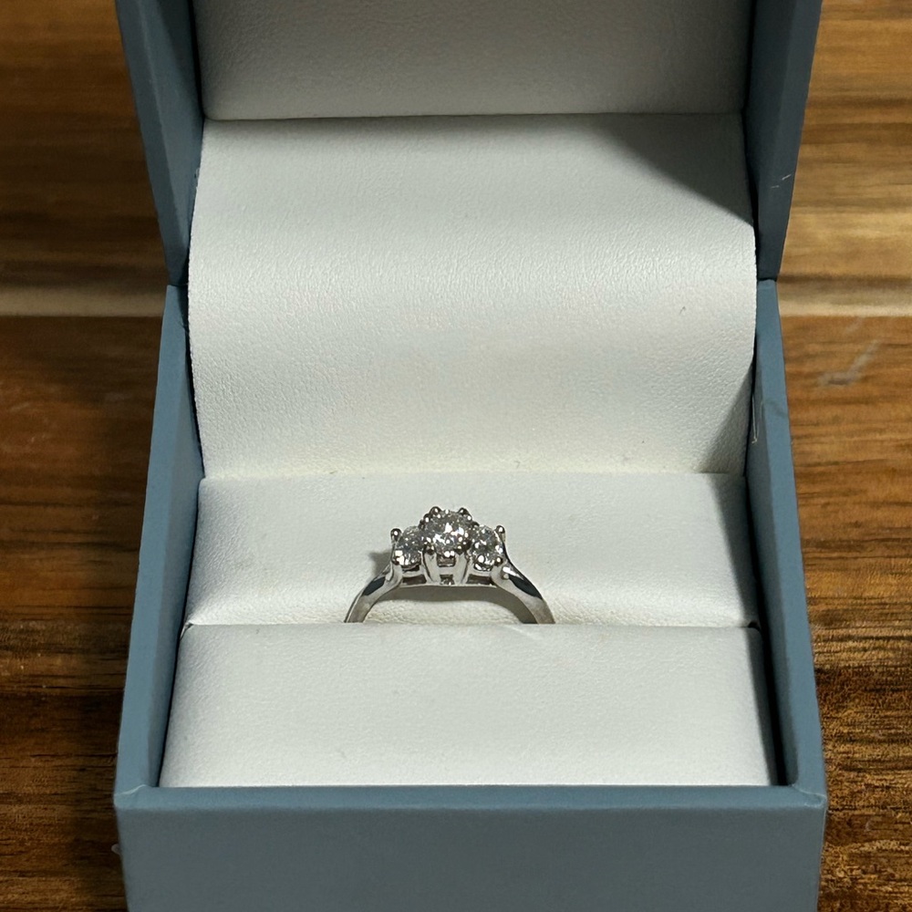 Forever One 1.02 CTW oval near-colorless Moissanite ring in 14k white gold.